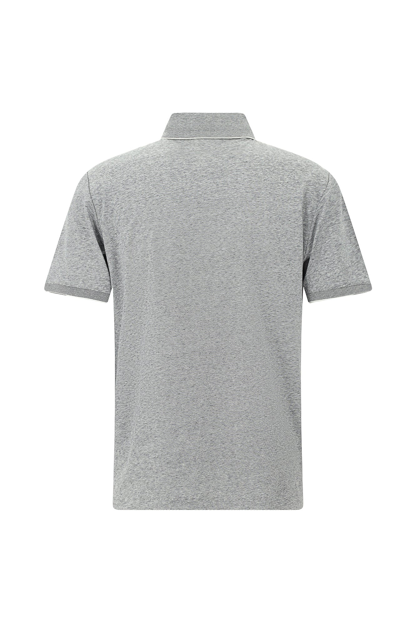 Orta Gri Regular Fit Çizgili Merserize Pamuklu Keten Polo Yaka T-shirt