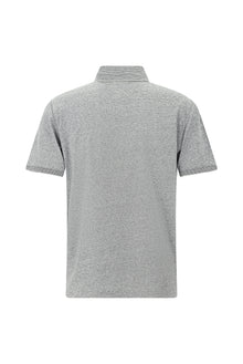 Orta Gri Regular Fit Çizgili Merserize Pamuklu Keten Polo Yaka T-shirt