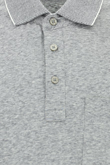 Orta Gri Regular Fit Çizgili Merserize Pamuklu Keten Polo Yaka T-shirt