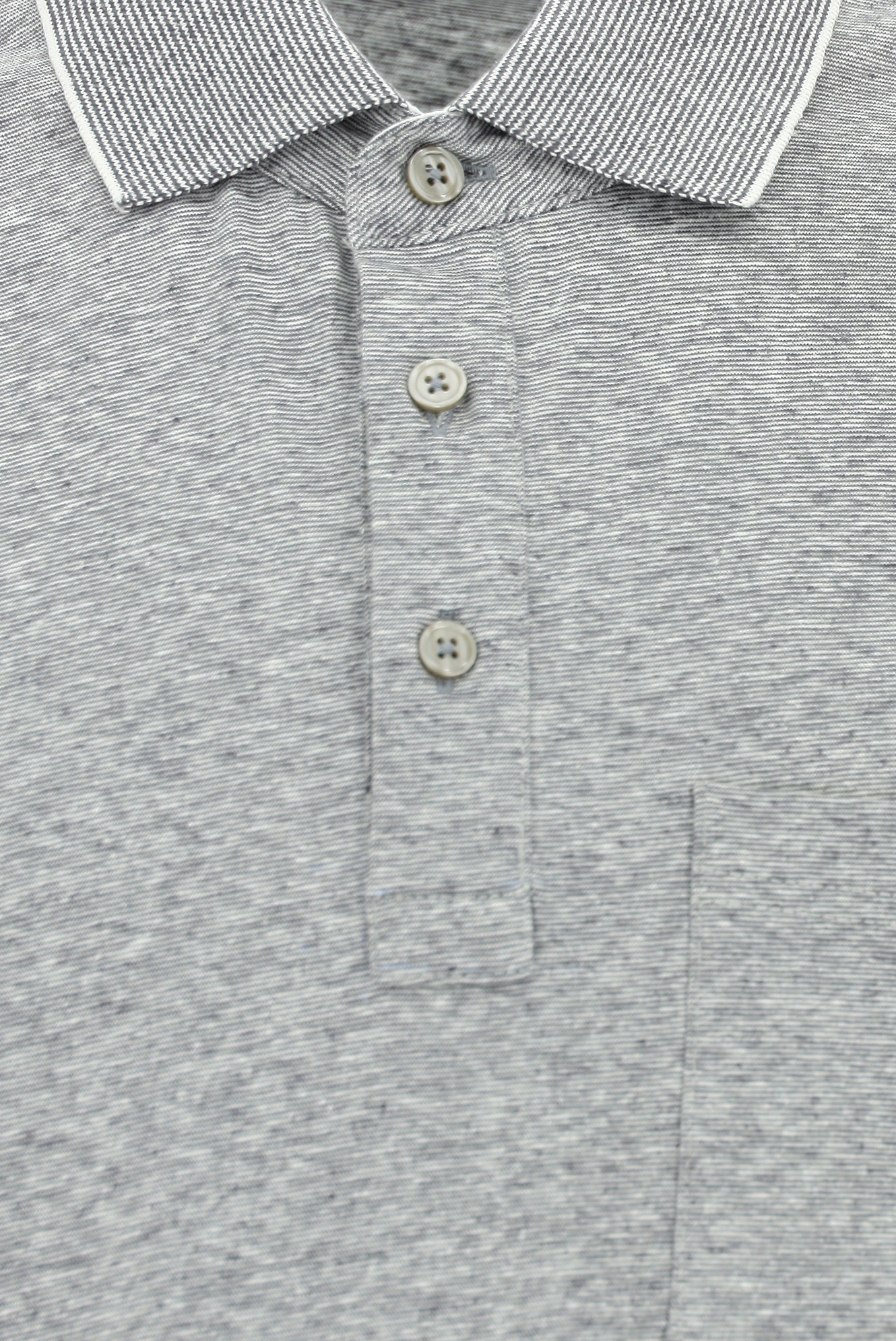 Orta Gri Regular Fit Çizgili Merserize Pamuklu Keten Polo Yaka T-shirt-Abdullah Ki??l?