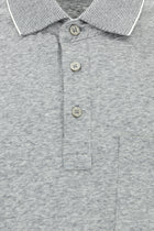Orta Gri Regular Fit Çizgili Merserize Pamuklu Keten Polo Yaka T-shirt-Abdullah Ki??l?