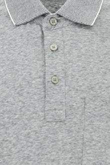 Orta Gri Regular Fit Çizgili Merserize Pamuklu Keten Polo Yaka T-shirt-Abdullah Ki??l?