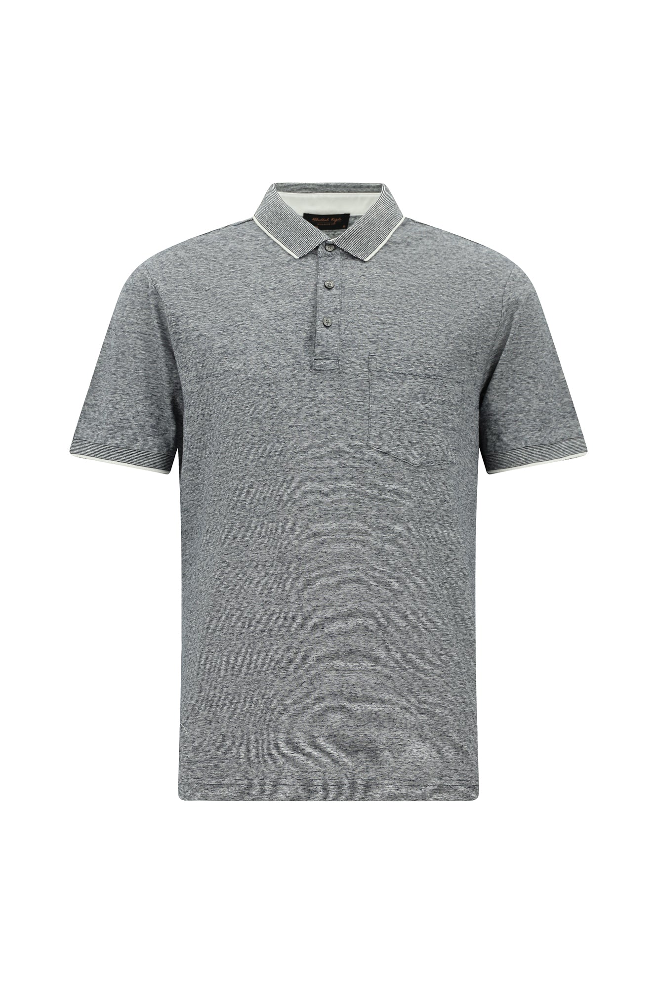 Orta Lacivert Regular Fit Çizgili Merserize Pamuklu Keten Polo Yaka T-shirt