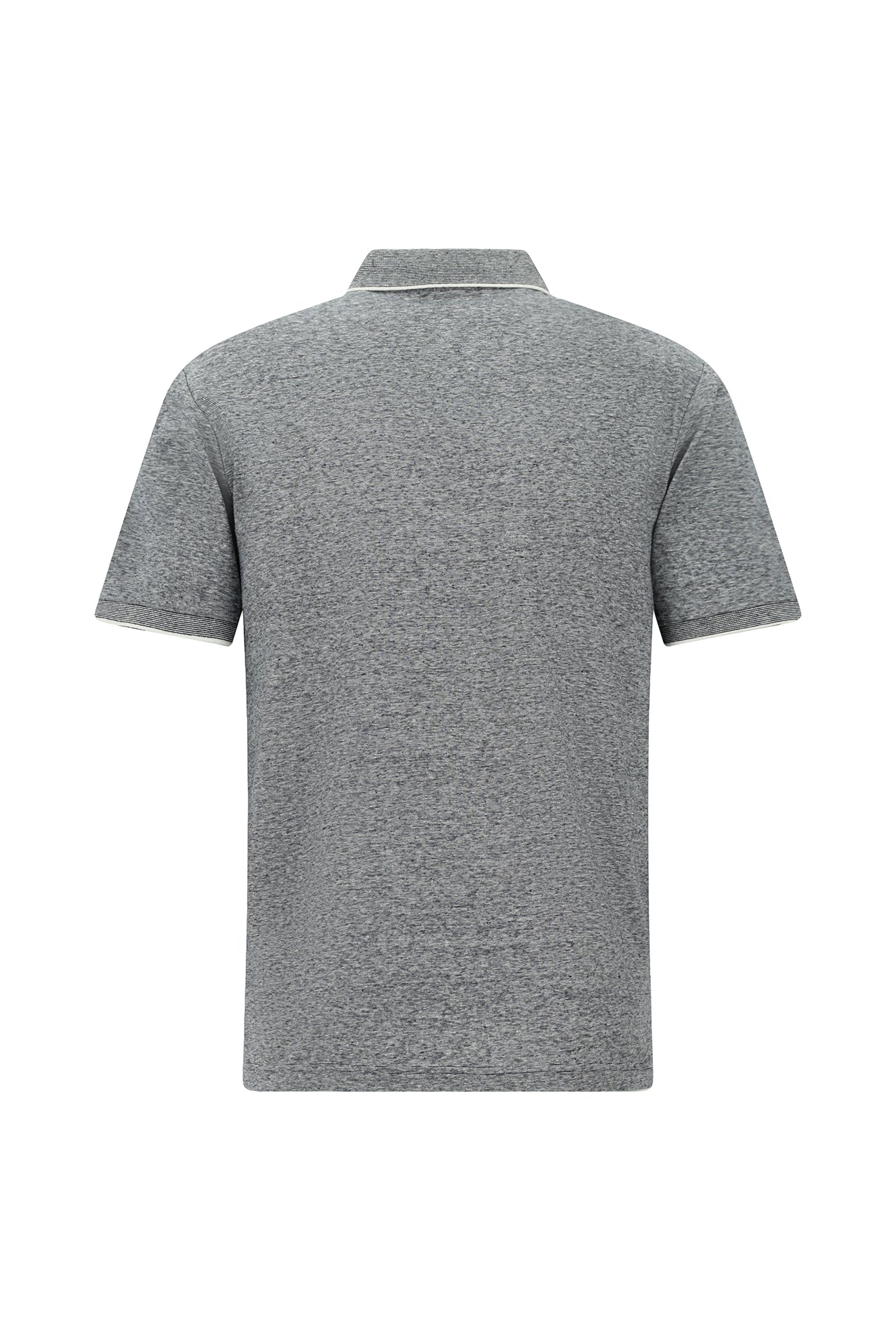 Orta Lacivert Regular Fit Çizgili Merserize Pamuklu Keten Polo Yaka T-shirt