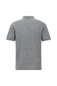 Orta Lacivert Regular Fit Çizgili Merserize Pamuklu Keten Polo Yaka T-shirt