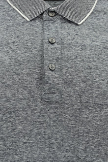 Orta Lacivert Regular Fit Çizgili Merserize Pamuklu Keten Polo Yaka T-shirt