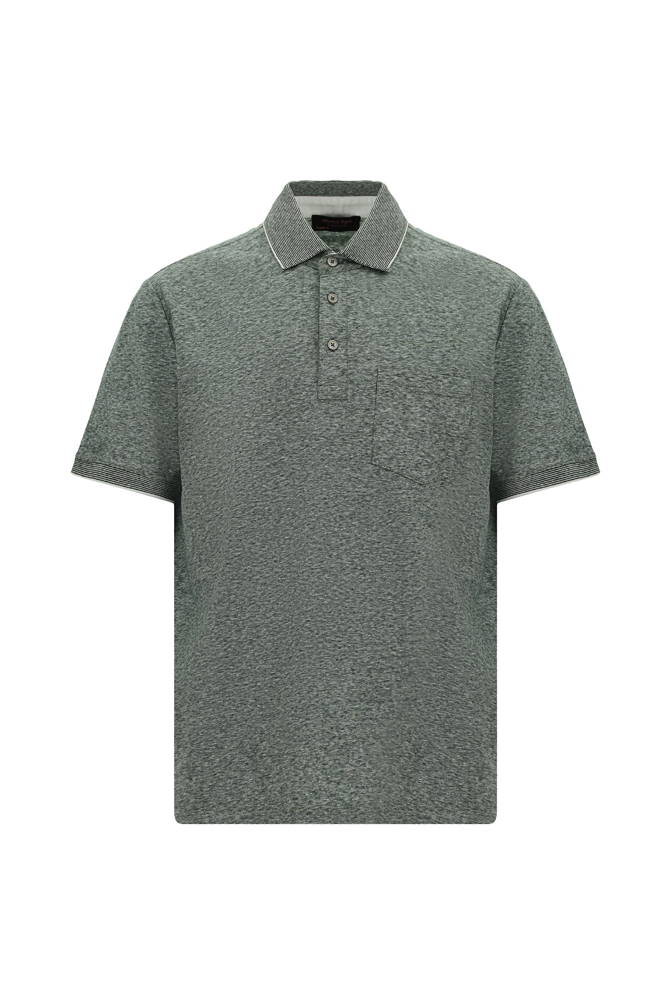 Orta Haki Regular Fit Çizgili Merserize Pamuklu Keten Polo Yaka T-shirt