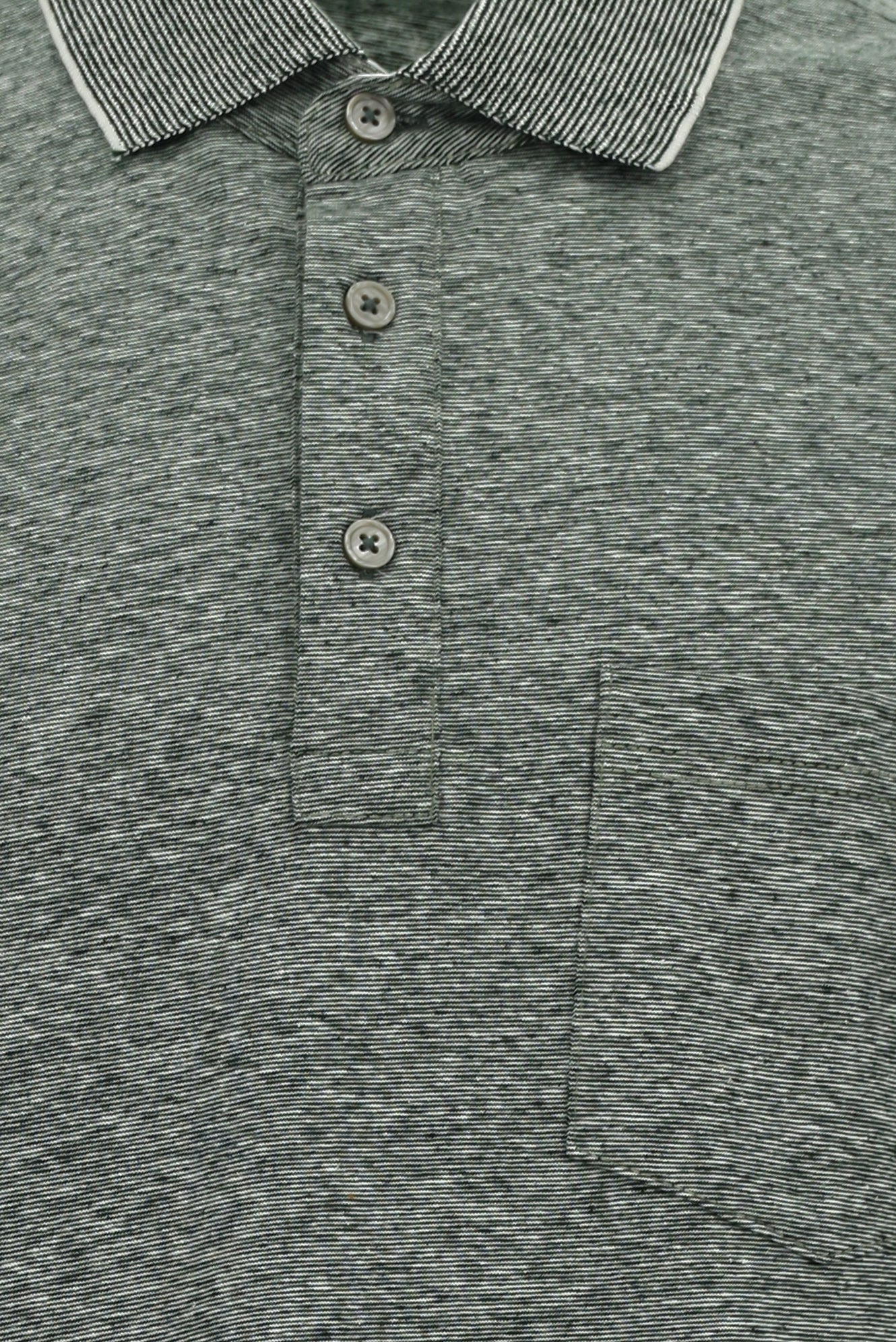 Orta Haki Regular Fit Çizgili Merserize Pamuklu Keten Polo Yaka T-shirt