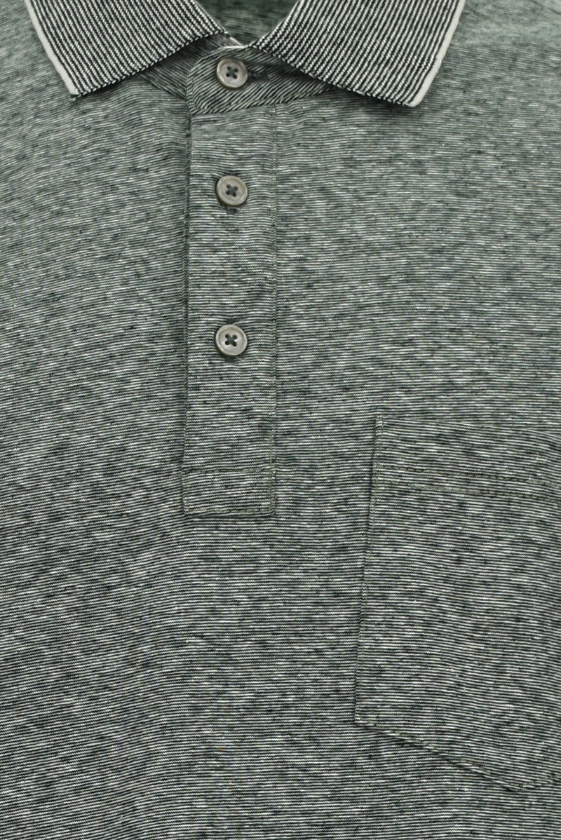 Orta Haki Regular Fit Çizgili Merserize Pamuklu Keten Polo Yaka T-shirt