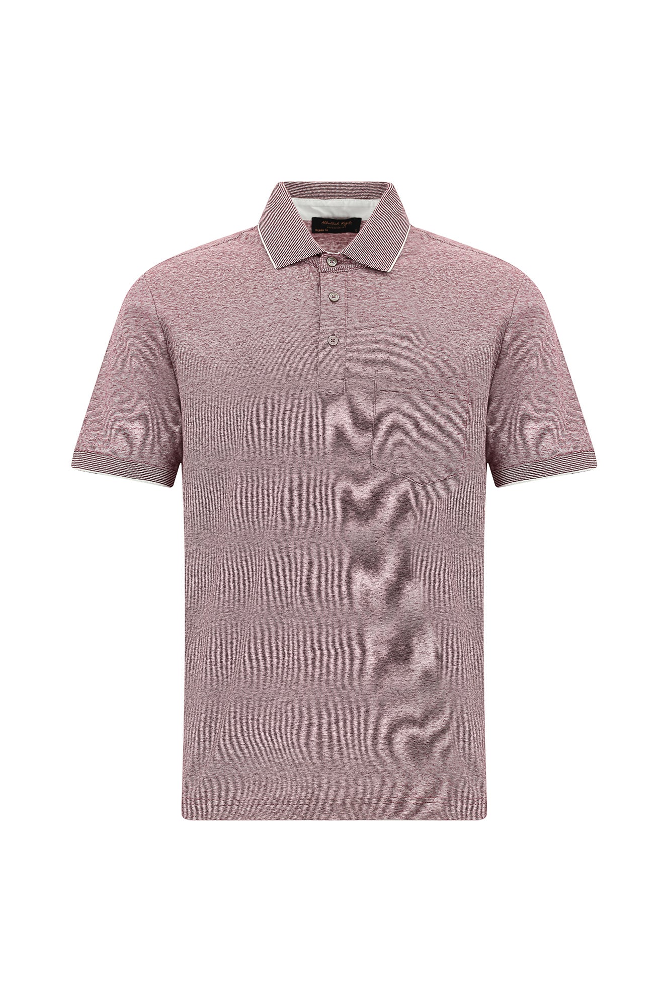 Açık Bordo Regular Fit Çizgili Merserize Pamuklu Keten Polo Yaka T-shirt
