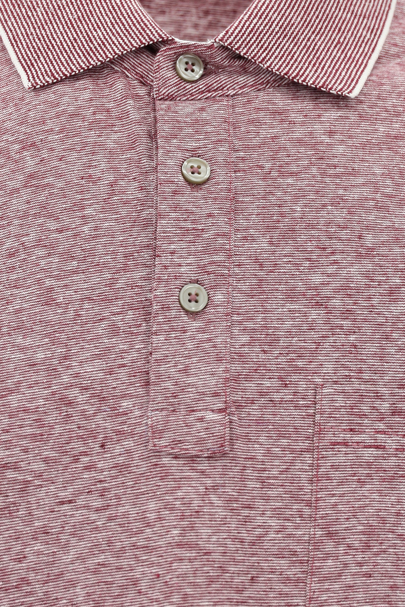 Açık Bordo Regular Fit Çizgili Merserize Pamuklu Keten Polo Yaka T-shirt