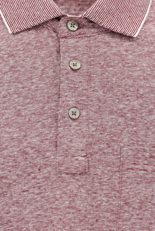 Açık Bordo Regular Fit Çizgili Merserize Pamuklu Keten Polo Yaka T-shirt