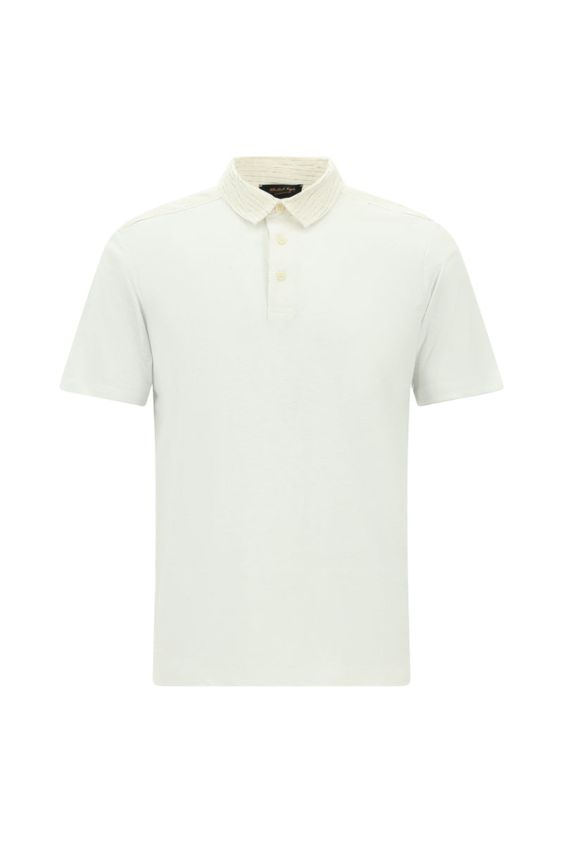 Beyaz Regular Fit Pamuklu Keten Polo Yaka T-shirt