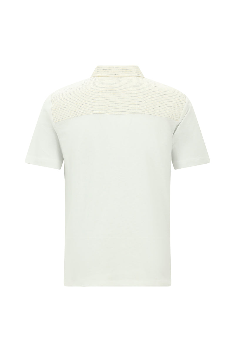 Beyaz Regular Fit Pamuklu Keten Polo Yaka T-shirt