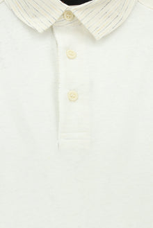 Beyaz Regular Fit Pamuklu Keten Polo Yaka T-shirt