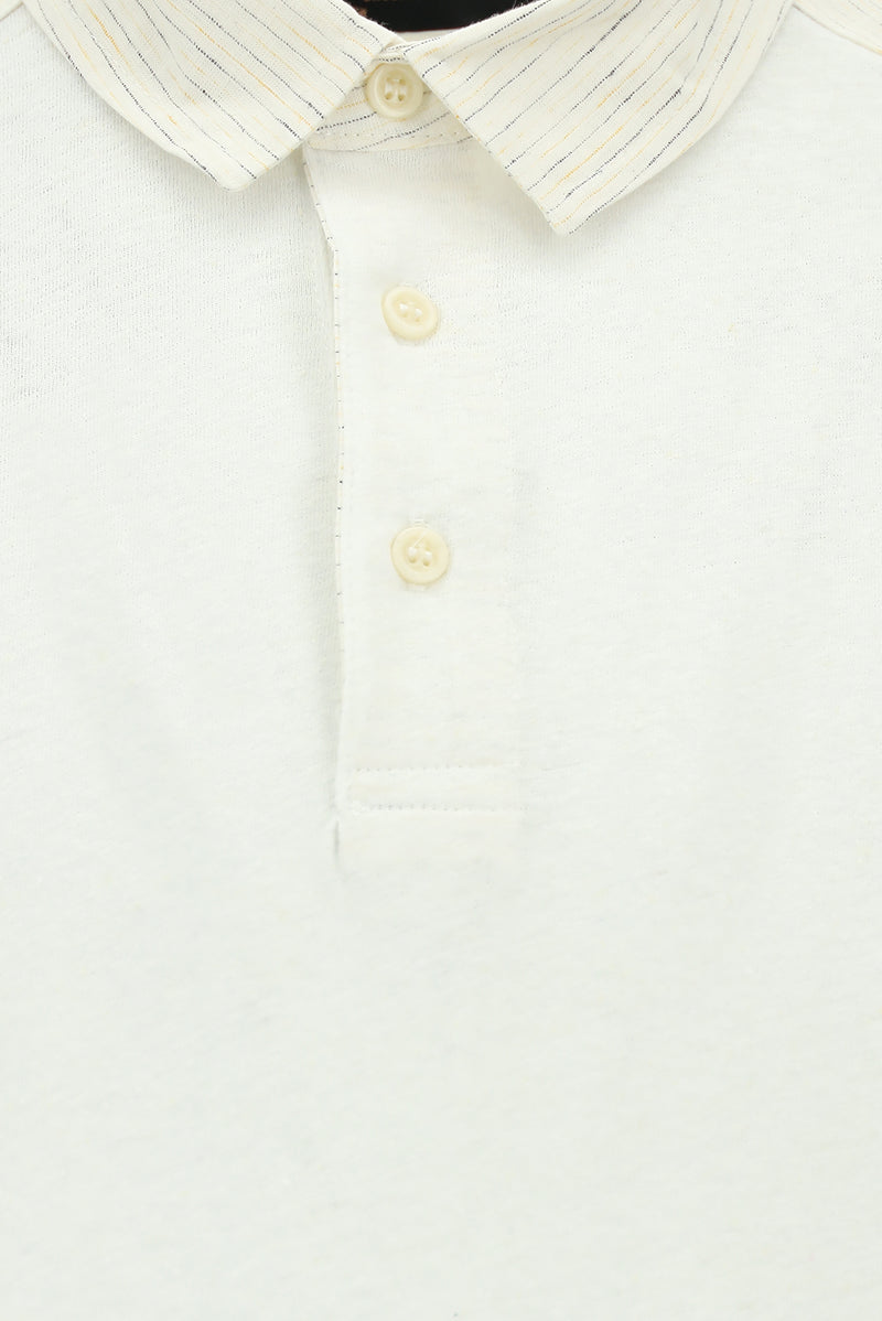 Beyaz Regular Fit Pamuklu Keten Polo Yaka T-shirt