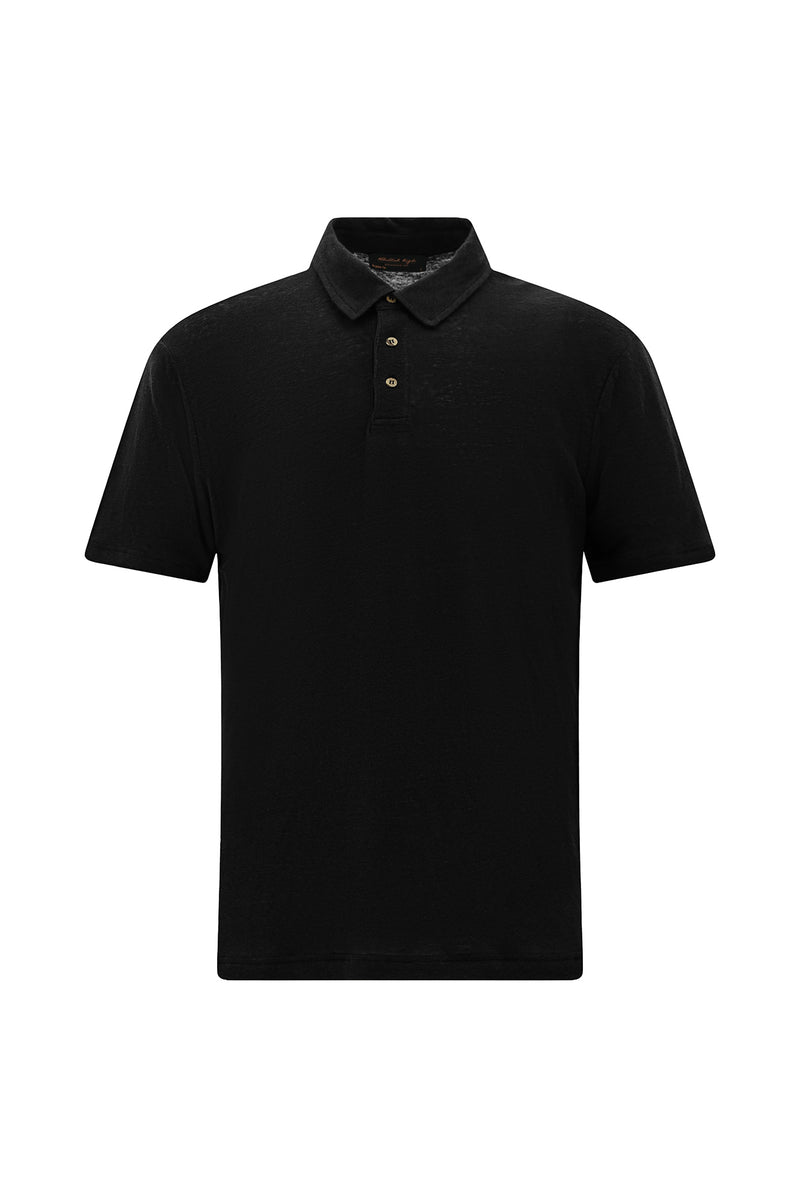 Siyah Regular Fit Keten Polo Yaka T-shirt