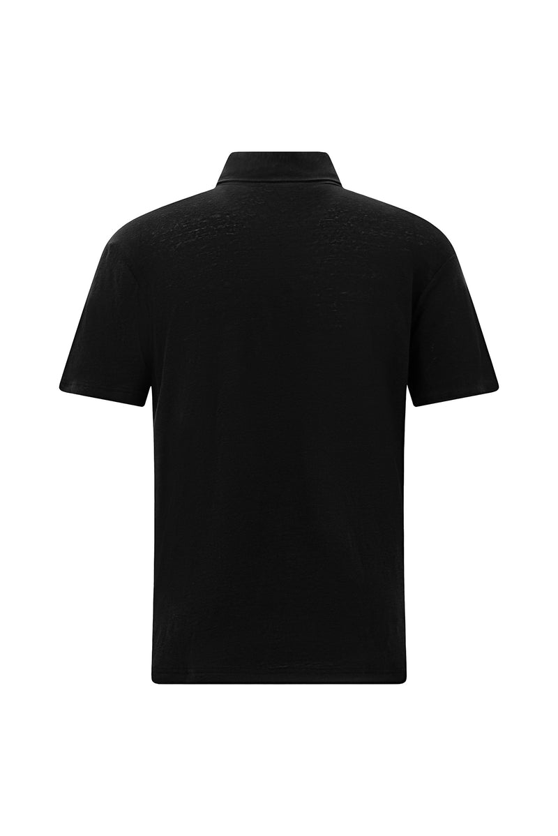 Siyah Regular Fit Keten Polo Yaka T-shirt