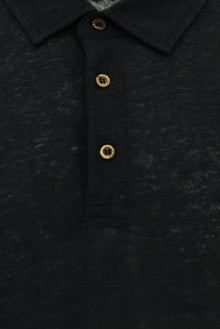 Siyah Regular Fit Keten Polo Yaka T-shirt