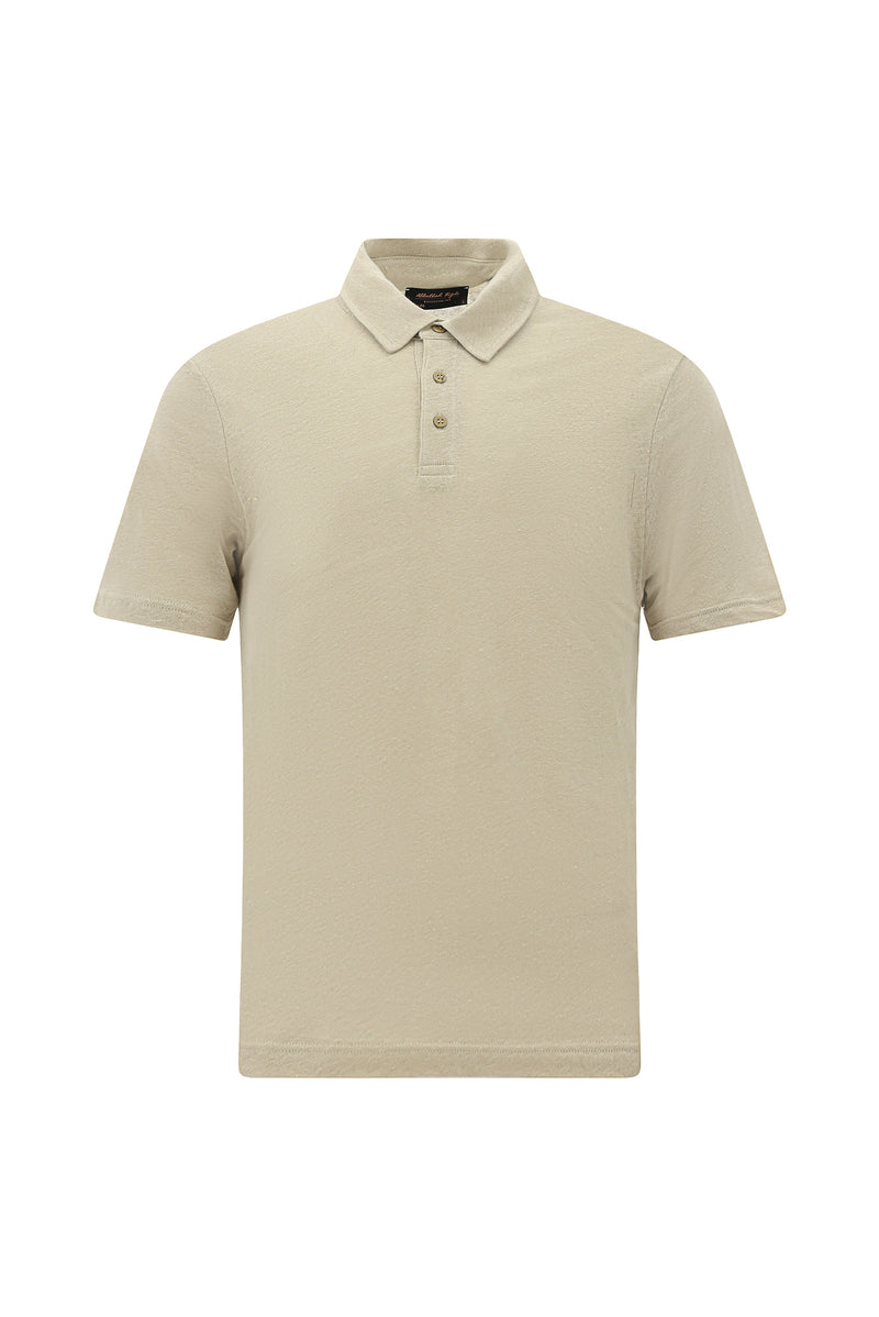 Orta Bej Regular Fit Keten Polo Yaka T-shirt