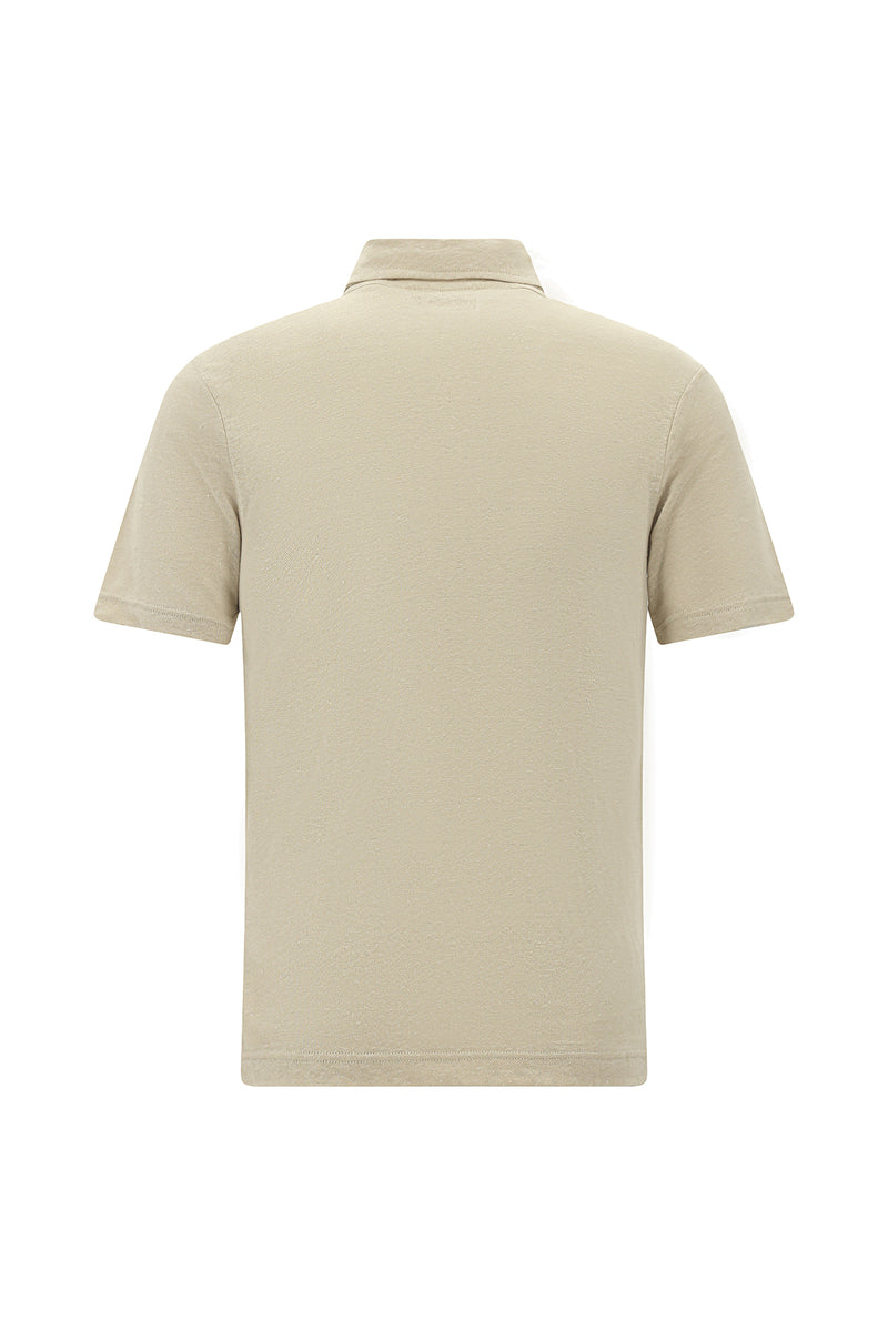 Orta Bej Regular Fit Keten Polo Yaka T-shirt