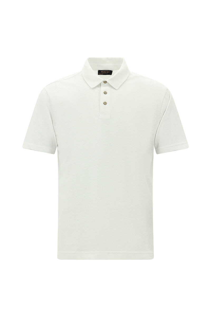 Kırık Beyaz Regular Fit Keten Polo Yaka T-shirt
