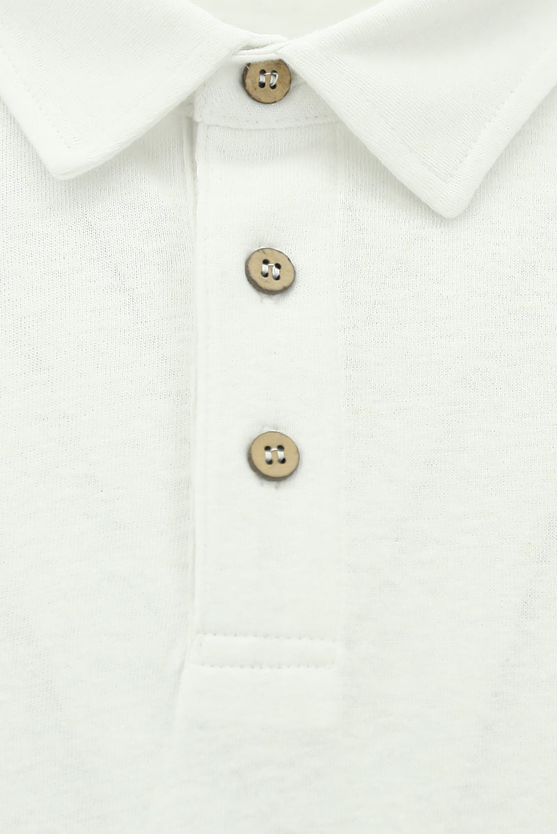 Kırık Beyaz Regular Fit Keten Polo Yaka T-shirt