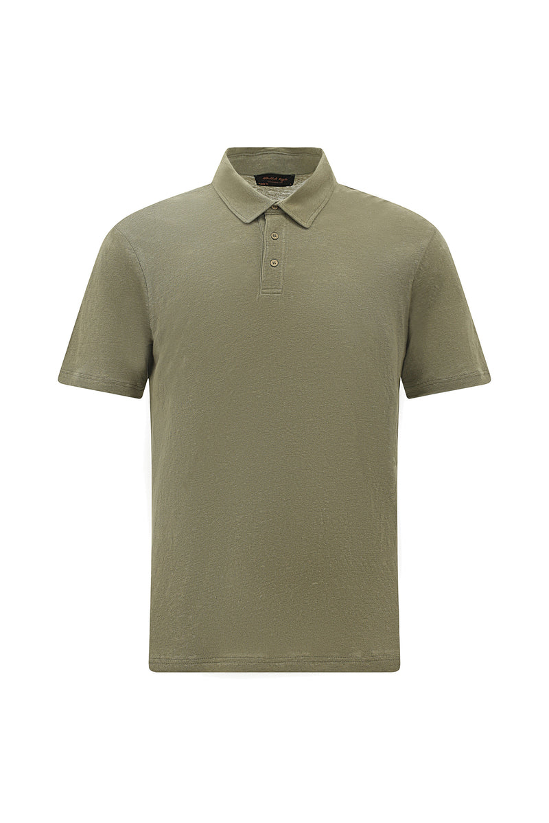 Orta Haki Regular Fit Keten Polo Yaka T-shirt
