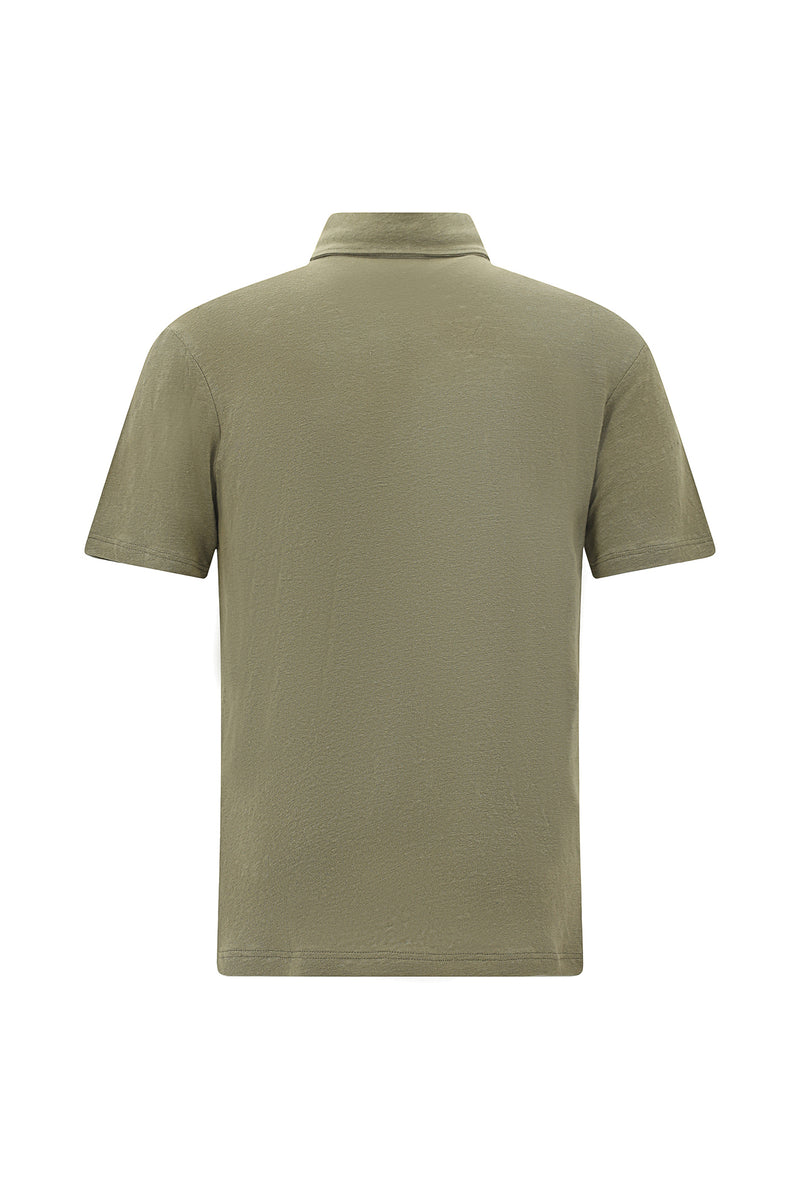 Orta Haki Regular Fit Keten Polo Yaka T-shirt