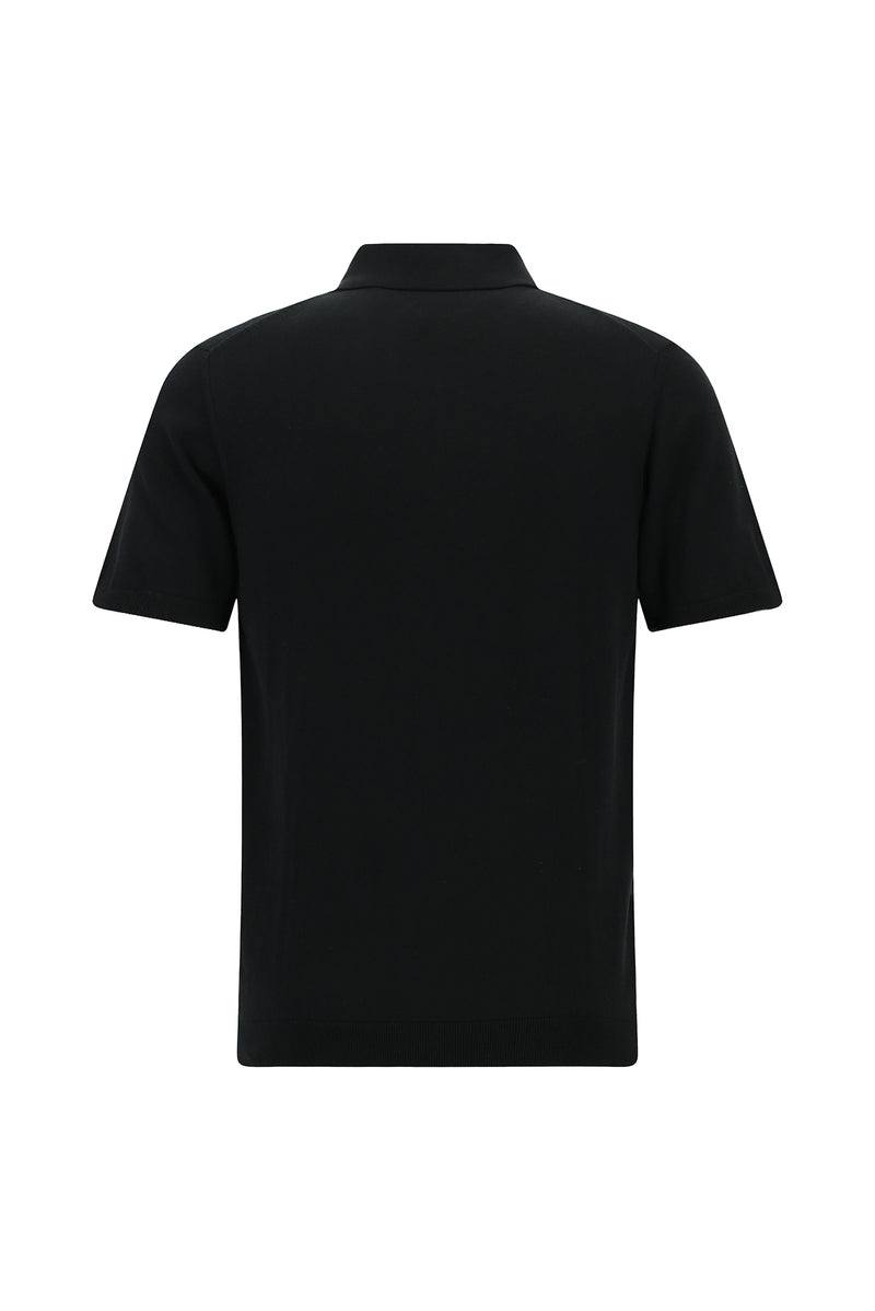 Siyah Slim Fit Dar Kesim Pamuklu Polo Yaka Triko ?pek Kar???ml? T-shirt-Abdullah Ki??l?