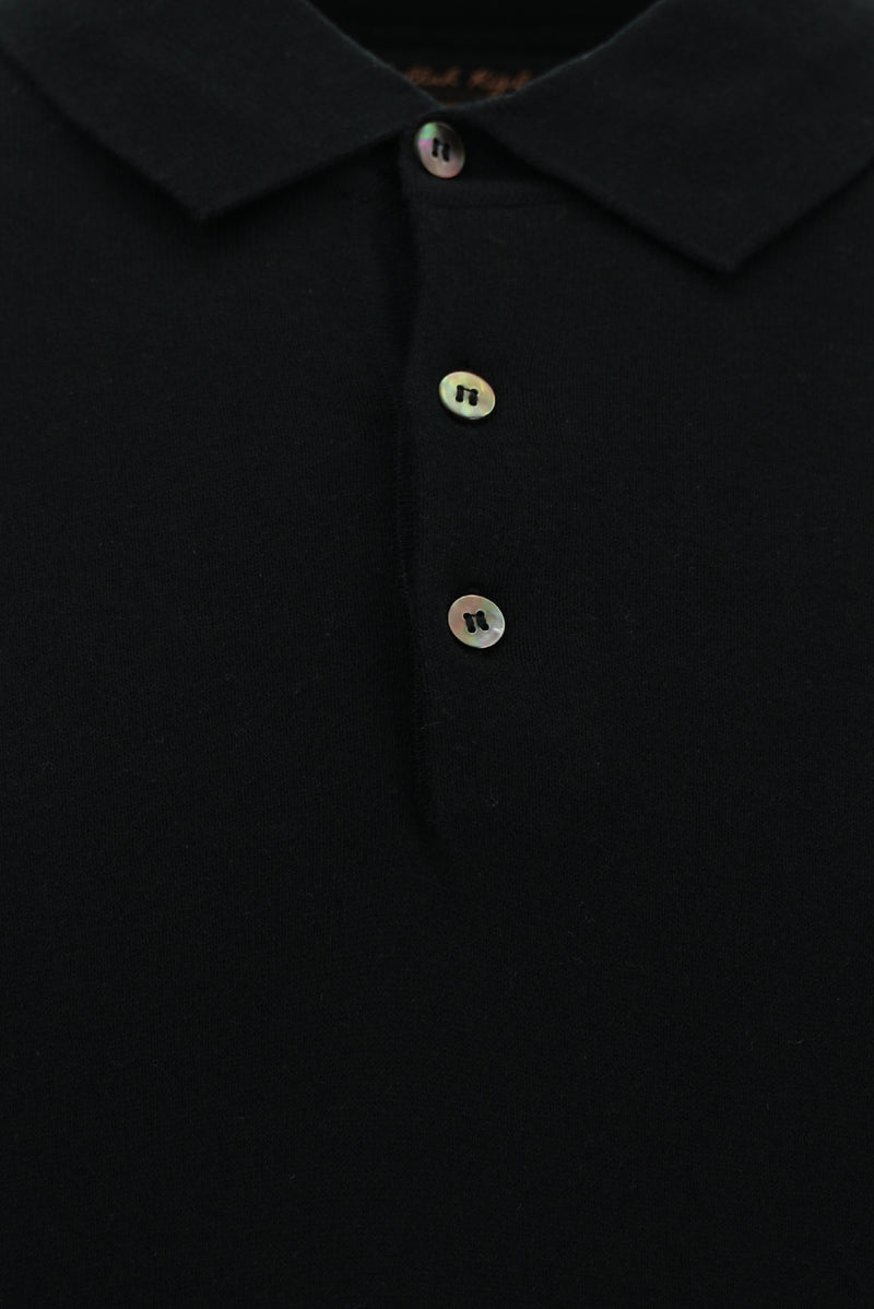 Siyah Slim Fit Dar Kesim Pamuklu Polo Yaka Triko ?pek Kar???ml? T-shirt-Abdullah Ki??l?