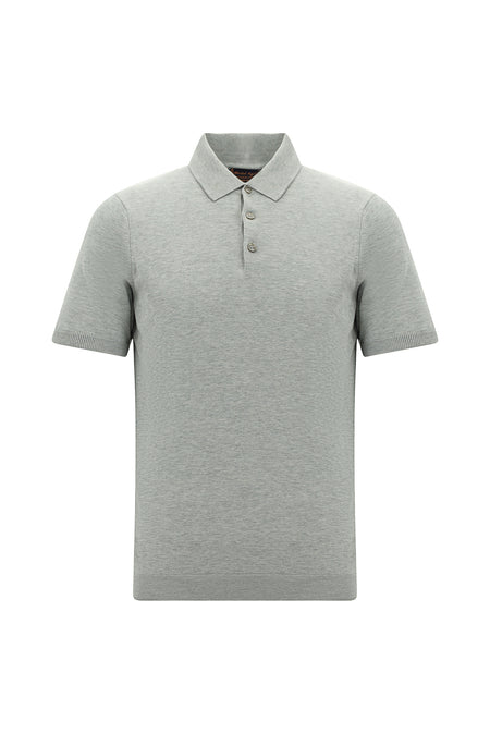 Orta Gri Melanj Slim Fit Dar Kesim Pamuklu Polo Yaka T-shirt