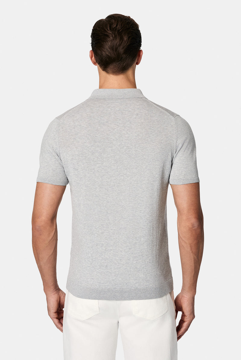 Orta Gri Melanj Slim Fit Dar Kesim Pamuklu Polo Yaka Triko ?pek Kar???ml? T-shirt-Abdullah Ki??l?