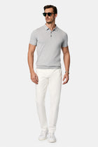 Orta Gri Melanj Slim Fit Dar Kesim Pamuklu Polo Yaka Triko ?pek Kar???ml? T-shirt-Abdullah Ki??l?