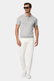 Orta Gri Melanj Slim Fit Dar Kesim Pamuklu Polo Yaka Triko ?pek Kar???ml? T-shirt-Abdullah Ki??l?
