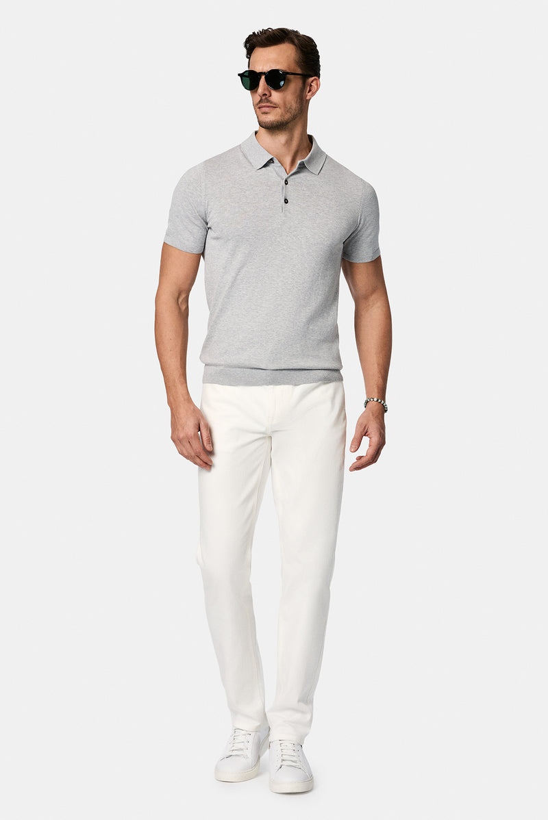 Orta Gri Melanj Slim Fit Dar Kesim Pamuklu Polo Yaka Triko ?pek Kar???ml? T-shirt-Abdullah Ki??l?