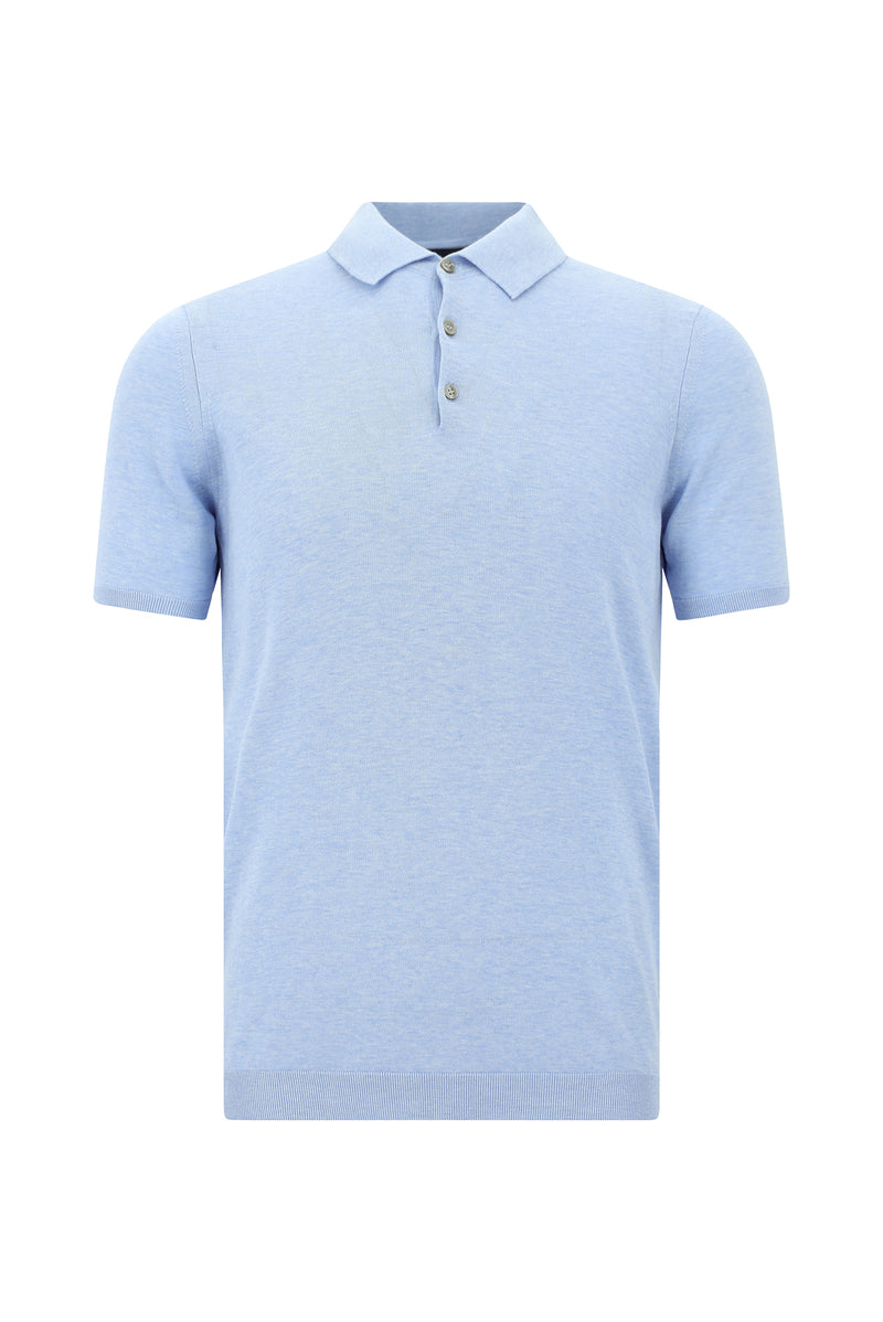 Açık Mavi Melanj Slim Fit Dar Kesim Pamuklu Polo Yaka T-shirt