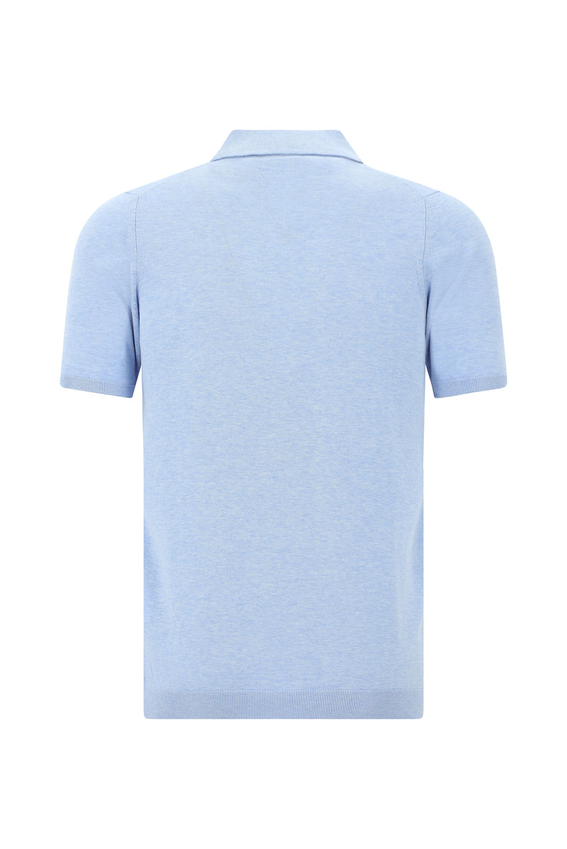 Açık Mavi Melanj Slim Fit Dar Kesim Pamuklu Polo Yaka T-shirt
