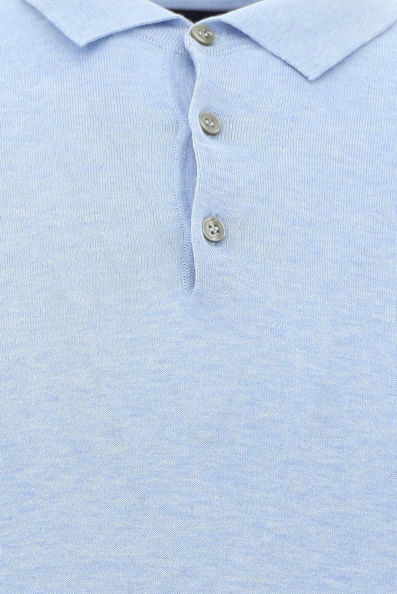 Açık Mavi Melanj Slim Fit Dar Kesim Pamuklu Polo Yaka T-shirt