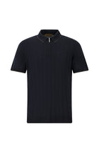 Koyu Lacivert Slim Fit Dar Kesim Desenli Fermuarlı İtalyan Triko Polo T-shirt