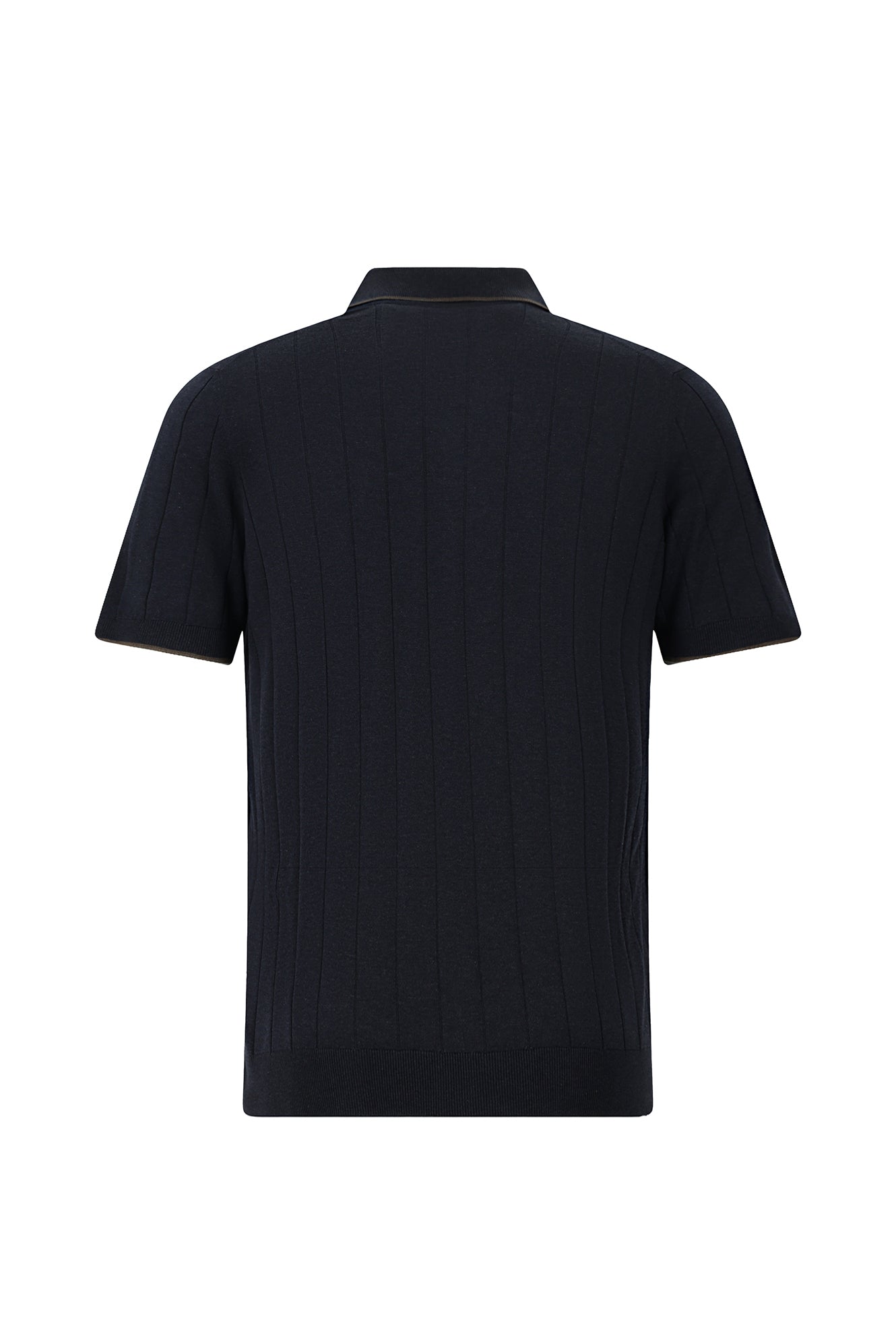 Koyu Lacivert Slim Fit Dar Kesim Desenli Fermuarlı İtalyan Triko Polo T-shirt
