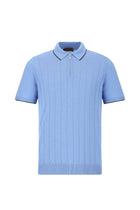 Mavi Slim Fit Dar Kesim Desenli Fermuarlı İtalyan Triko Polo T-shirt