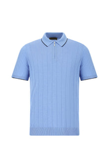 Mavi Slim Fit Dar Kesim Desenli Fermuarlı İtalyan Triko Polo T-shirt