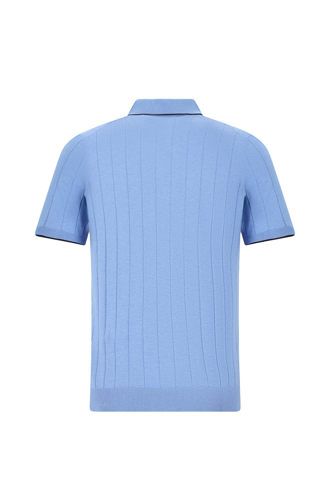 Mavi Slim Fit Dar Kesim Desenli Fermuarlı İtalyan Triko Polo T-shirt