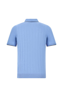 Mavi Slim Fit Dar Kesim Desenli Fermuarlı İtalyan Triko Polo T-shirt