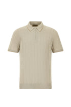 Orta Bej Slim Fit Dar Kesim Desenli Fermuarlı İtalyan Triko Polo T-shirt