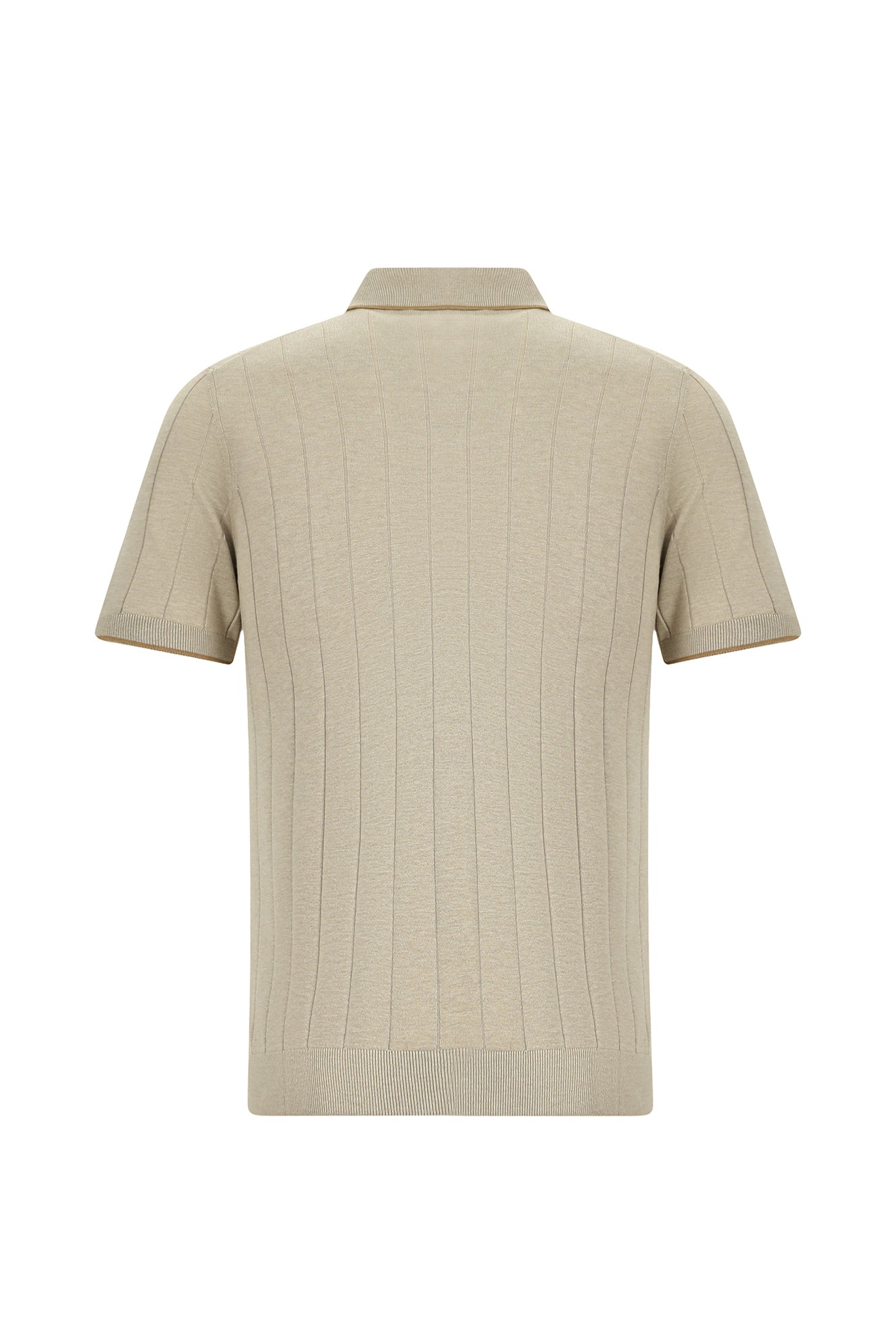 Orta Bej Slim Fit Dar Kesim Desenli Fermuarlı İtalyan Triko Polo T-shirt