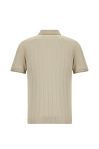 Orta Bej Slim Fit Dar Kesim Desenli Fermuarlı İtalyan Triko Polo T-shirt