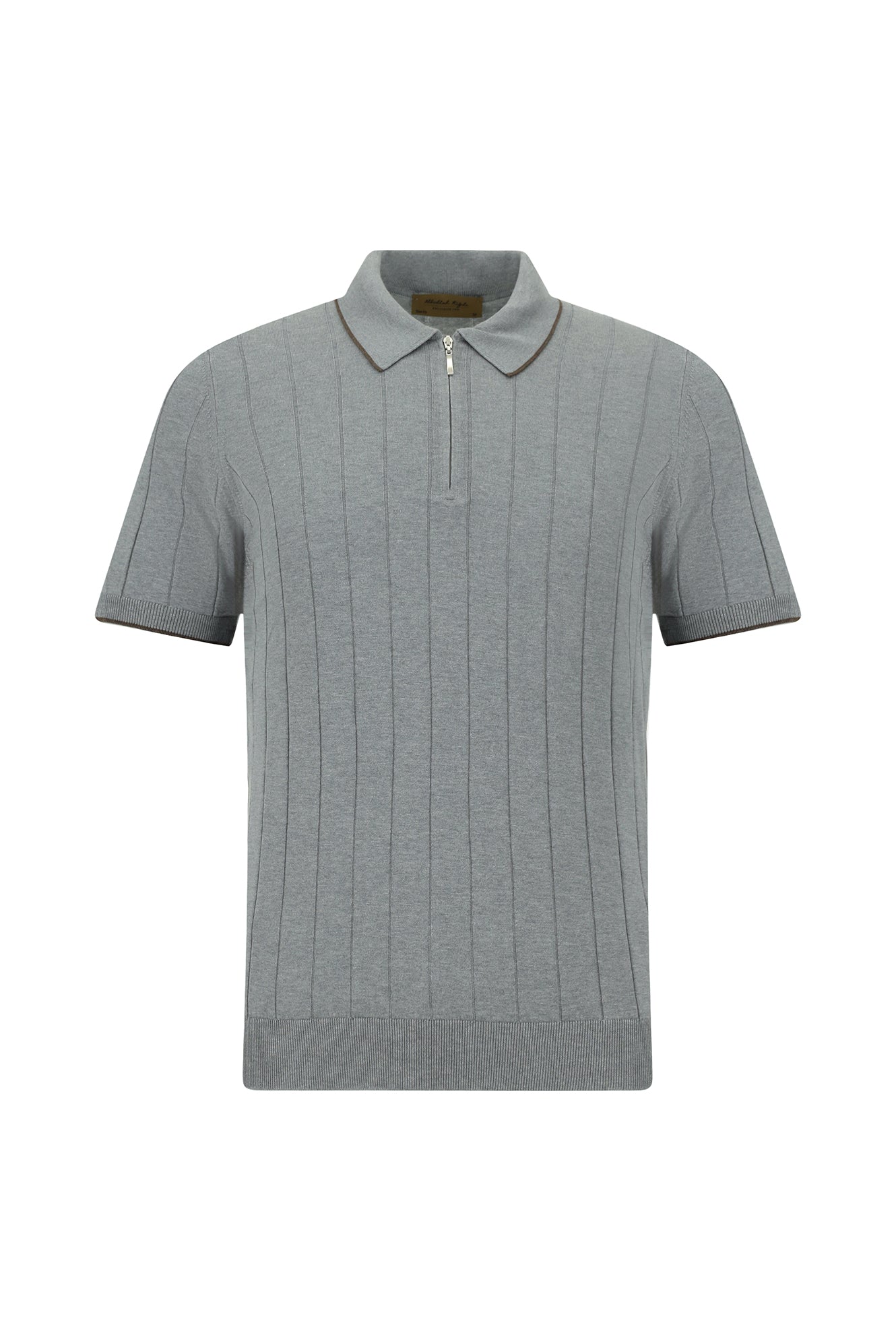 Orta Anrasit Melanj Slim Fit Dar Kesim Desenli Fermuarlı İtalyan Triko Polo T-shirt