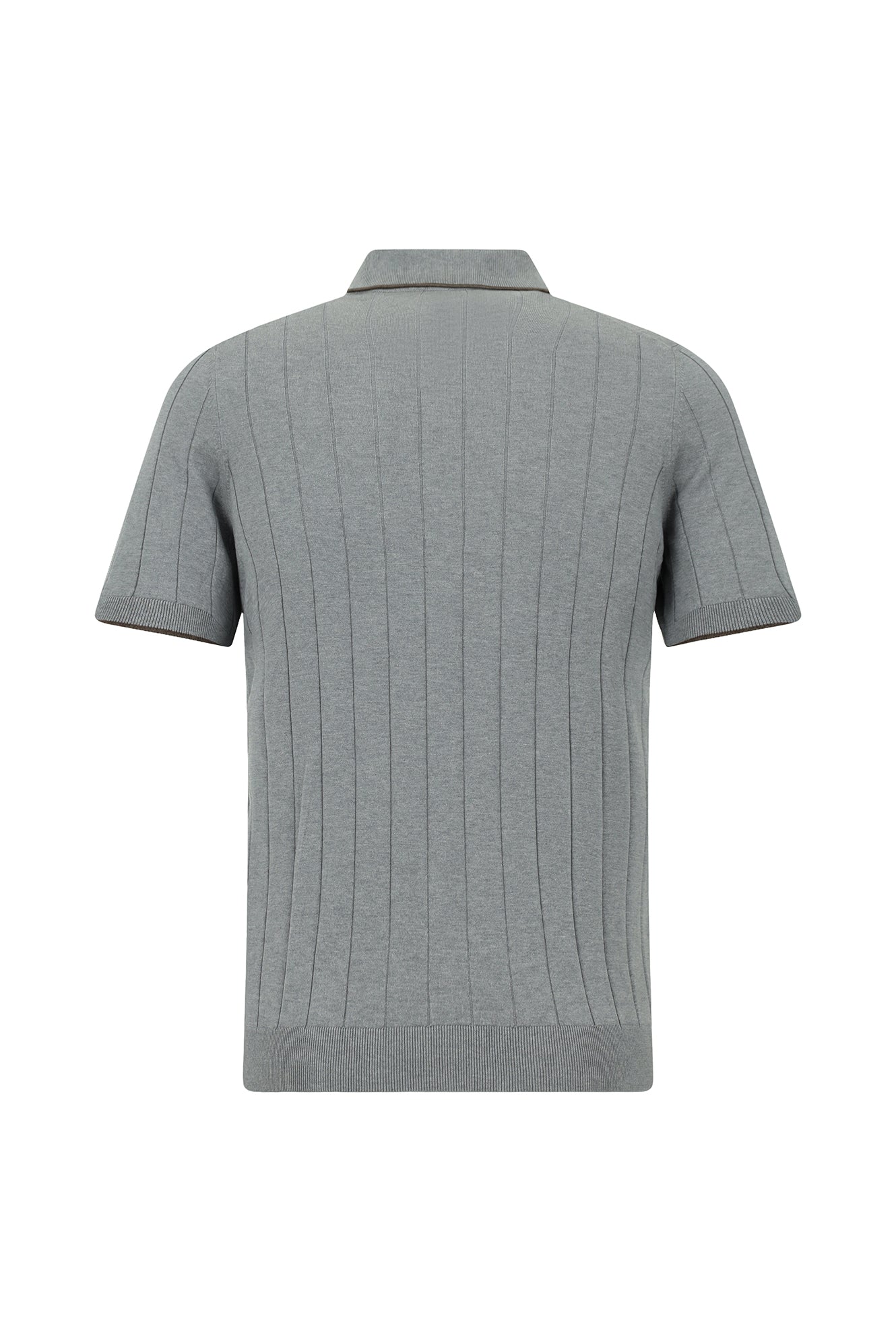 Orta Anrasit Melanj Slim Fit Dar Kesim Desenli Fermuarlı İtalyan Triko Polo T-shirt